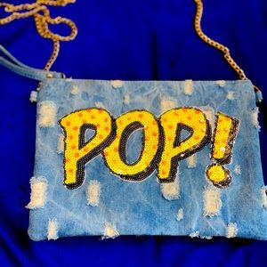 Denim Purse Distressed
Yellow Sequin- "Pop!"
Design Zip Up HandBag with chain